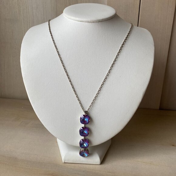 NWT Mariana Medium 4 Stone Cushion Cut Pendant Necklace Purple Blue Crystal - Picture 5 of 15